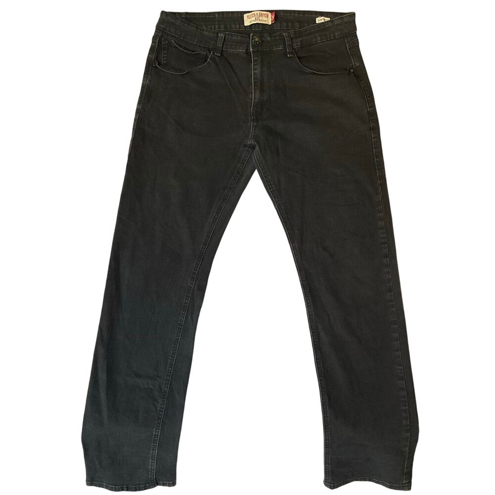 Hudson & Barrow NYC Men Slim Jeans size 36 x 32 Black Mid Rise Stretch Boot Cut
